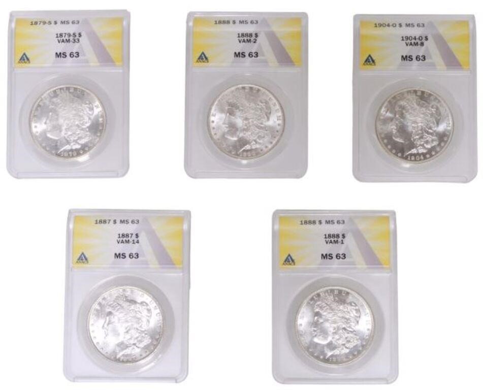 Appraisal: lot of US Morgan ANACS graded silver dollars housed in