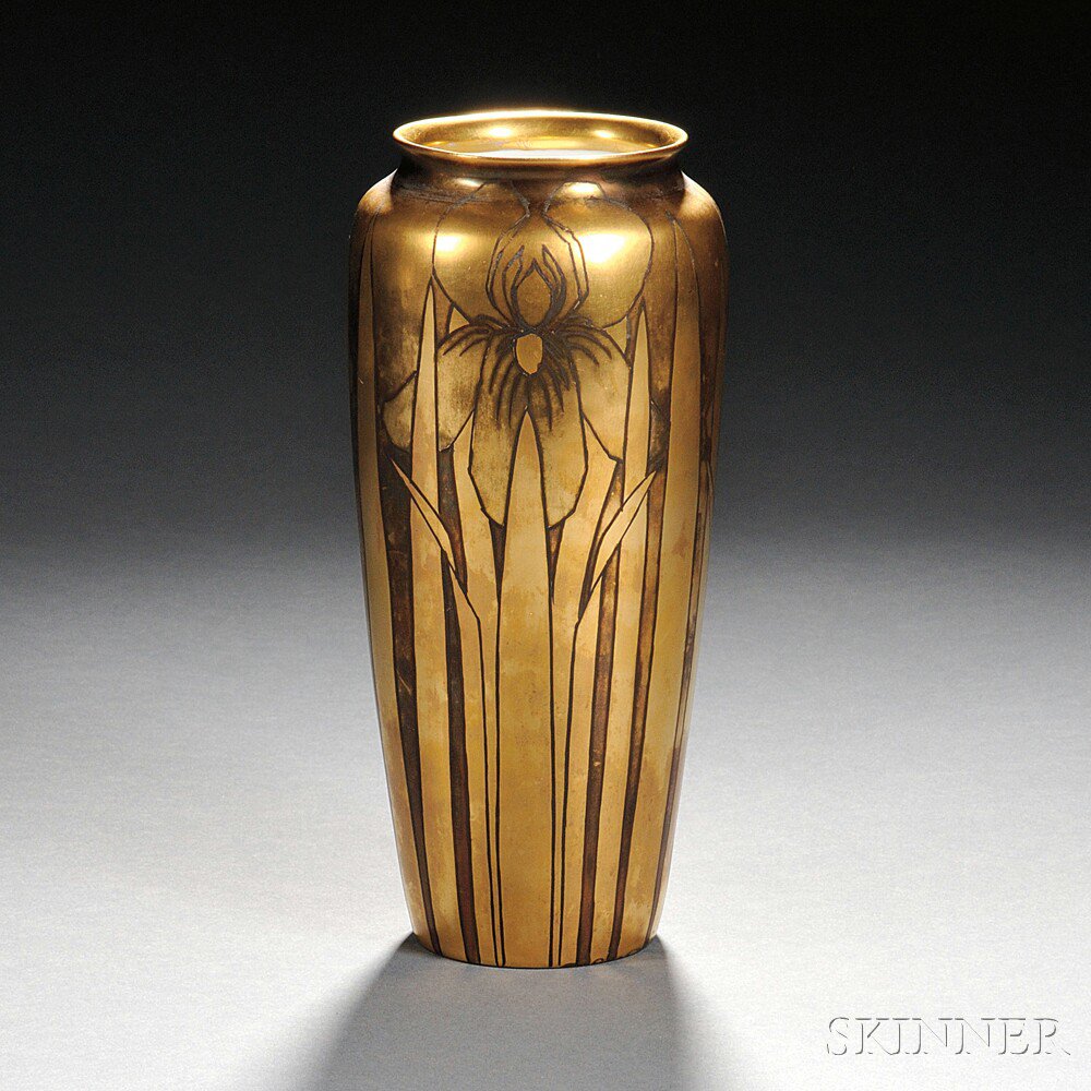 Appraisal: Sidney T Callowhill Gilt Iris Porcelain Vase th century ht