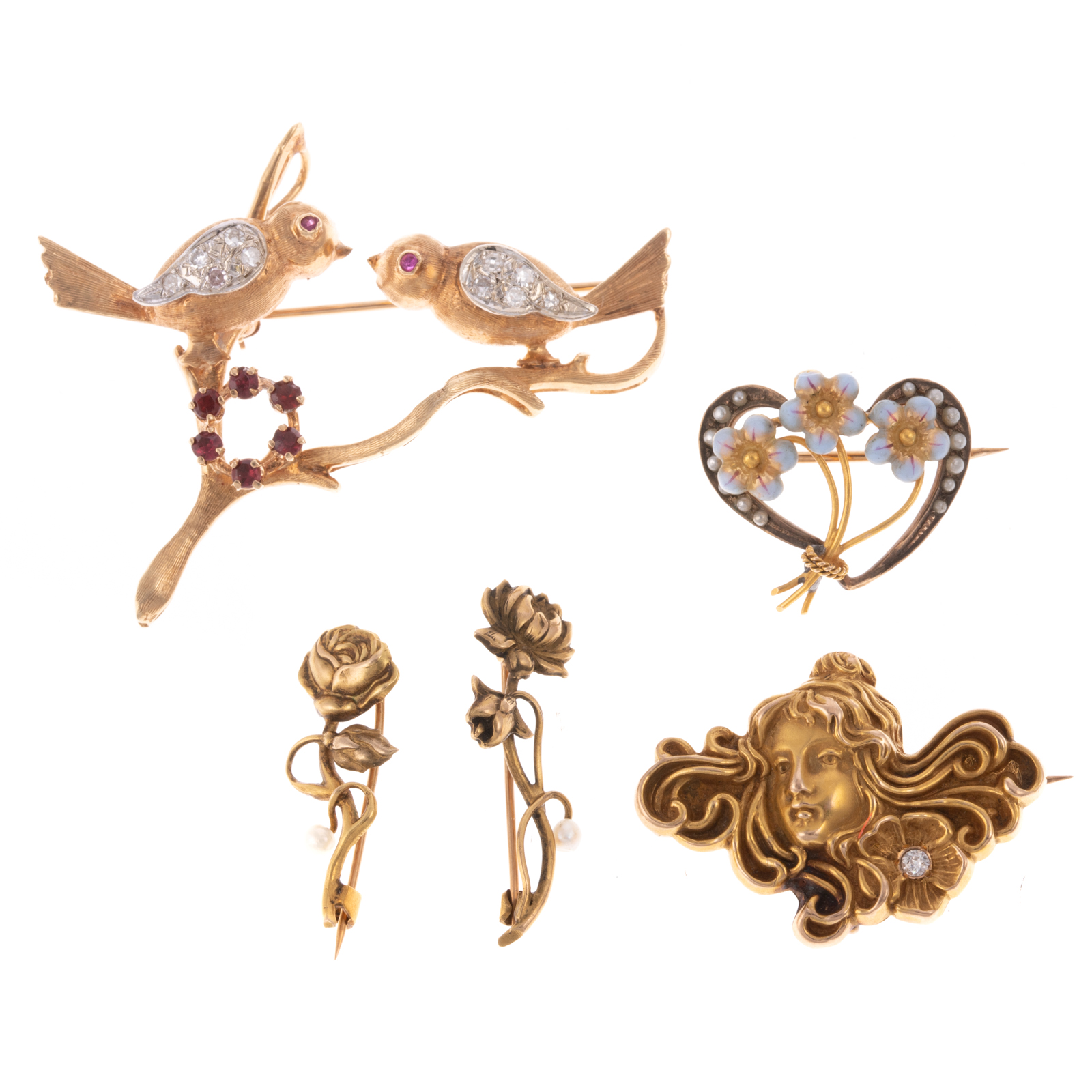 Appraisal: A COLLECTION OF VINTAGE BROOCHES PINS IN GOLD K yellow