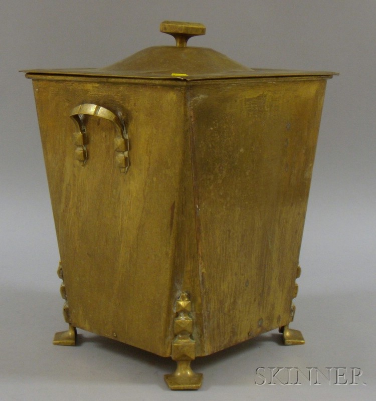 Appraisal: Brass Footed Ash Bin with Cover and liner Wear some