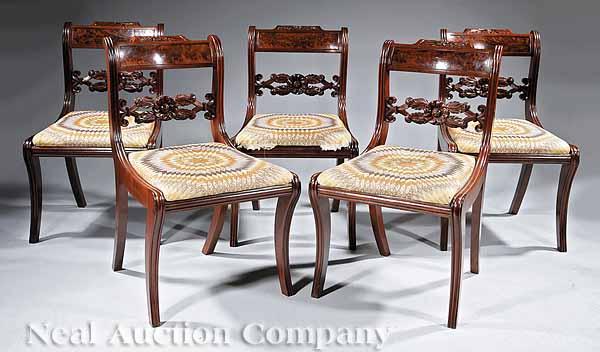 Appraisal: A Set of Five American Classical Carved Mahogany Side Chairs