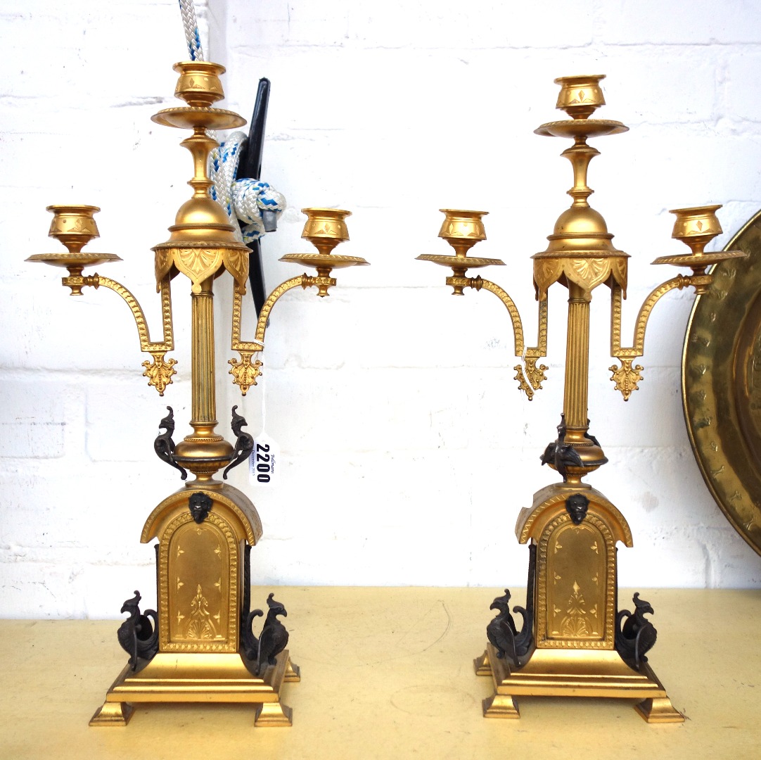 Appraisal: A pair of gilt bronze candelabra possibly Russian late th