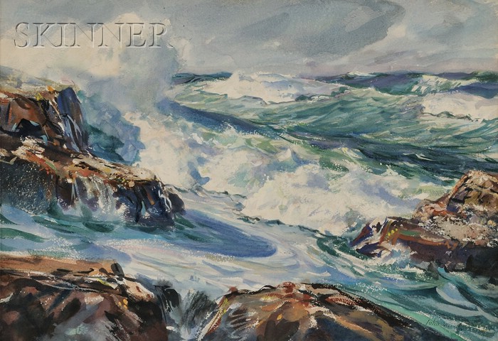 Appraisal: John Whorf American - Rolling Surf on a Rocky Shoal