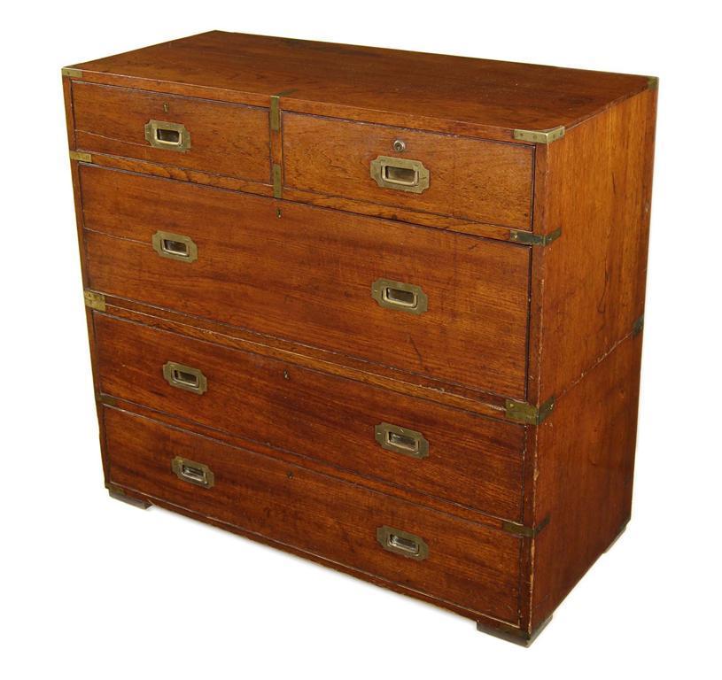 Appraisal: A th century teak and brass mounted military chest