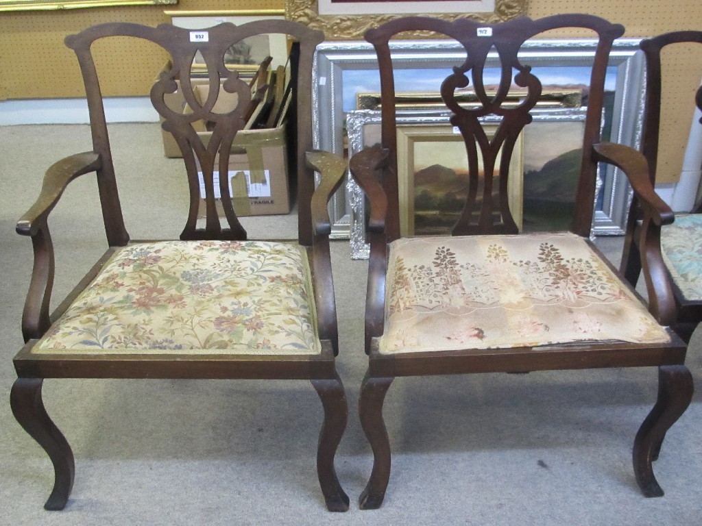 Appraisal: Set of five Edwardian mahogany dining chairs including three carvers