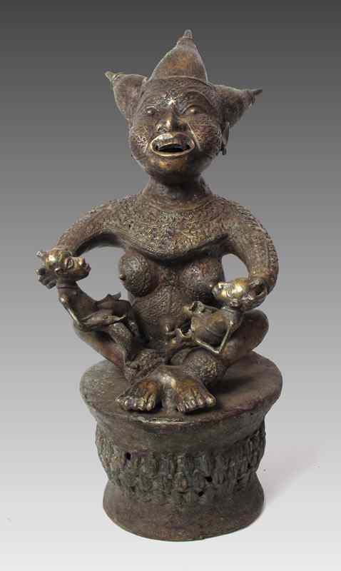 Appraisal: AFRICAN CAMEROON MOTHER WITH TWINS SCULPTURE Approx '' h x