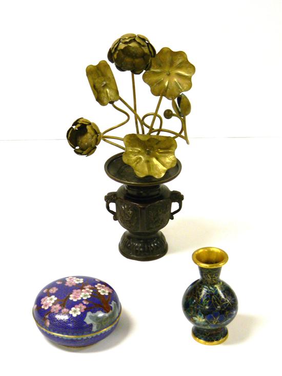 Appraisal: Asian decorative art three pieces including a cloisonn box with