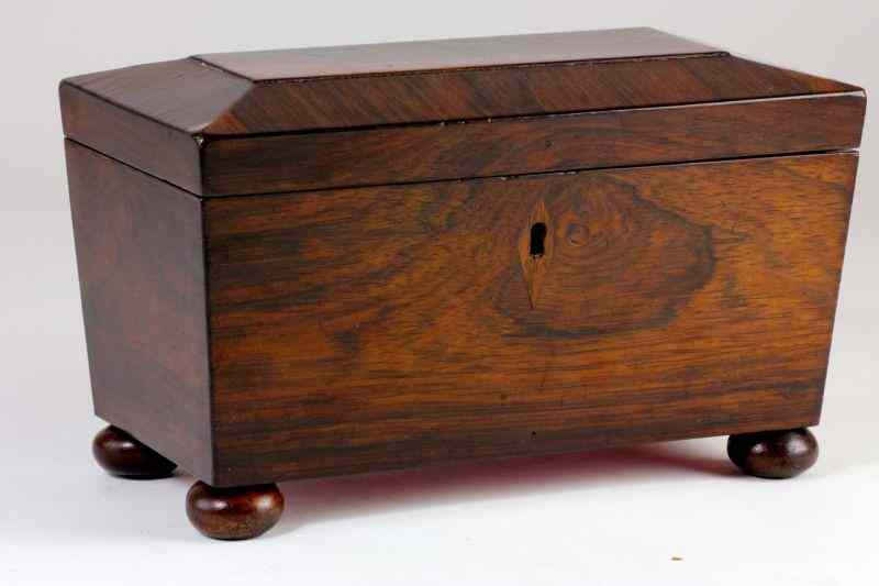 Appraisal: Antique English Rosewood Tea Caddycasket form Rosewood veneers with beautiful