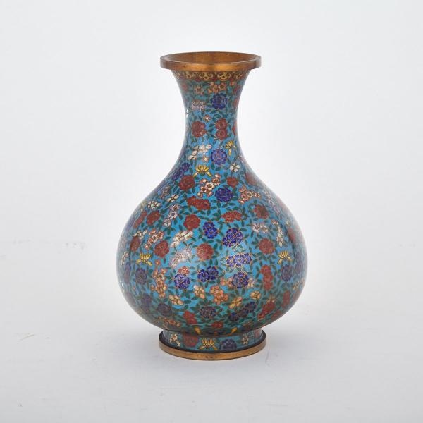 Appraisal: Blue Ground Cloisonn Enamel Floral Vase Lao Tienli Mark China