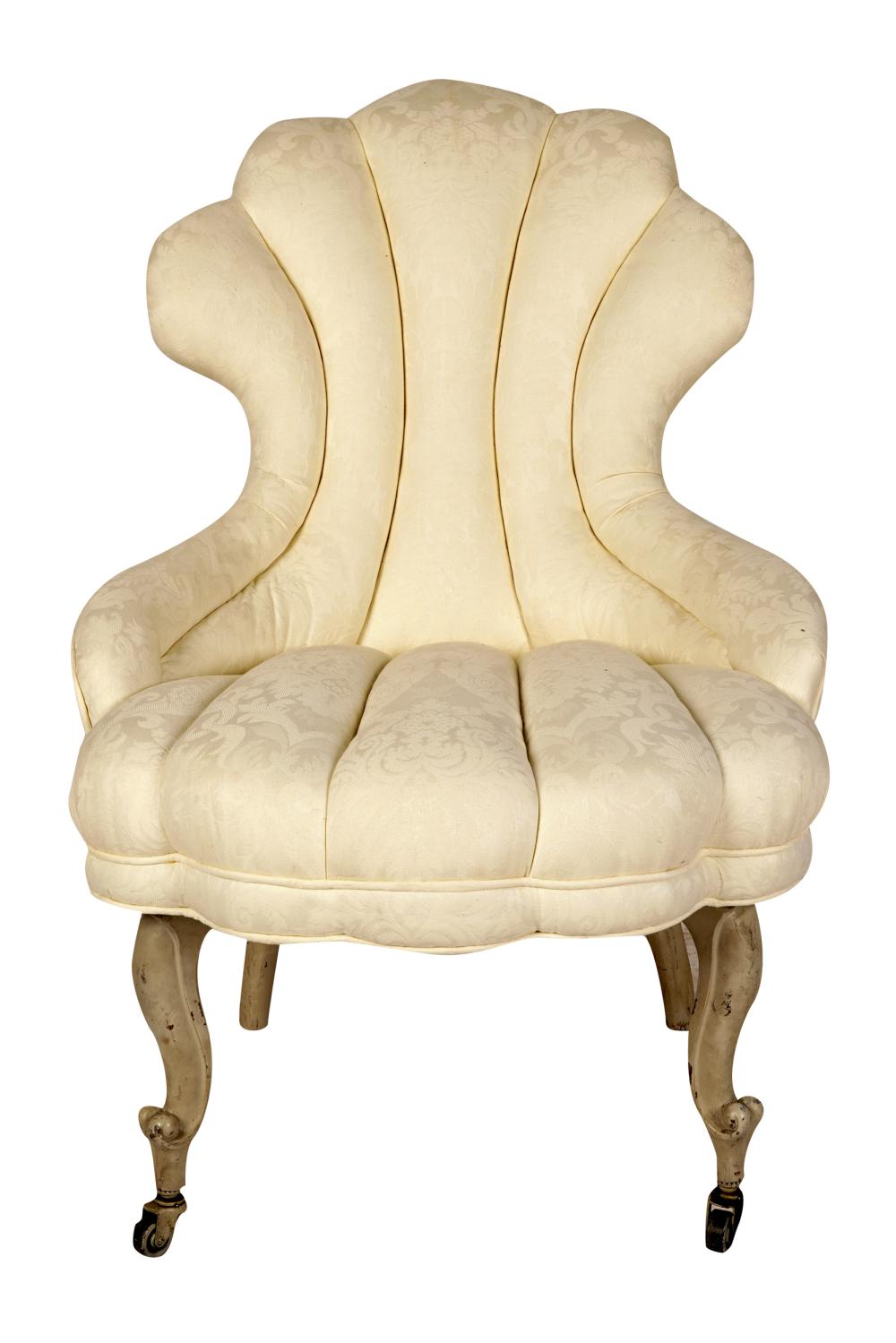 Appraisal: VENETIAN PAINTED UPHOLSTERED SALON CHAIRtufted with painted legs on casters