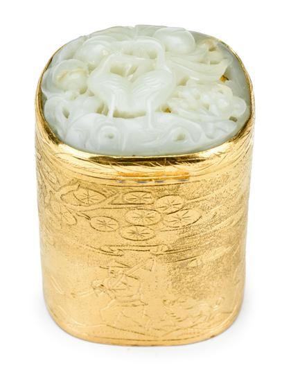 Appraisal: Chinese white jade and gilt-washed copper boxjade th century silver