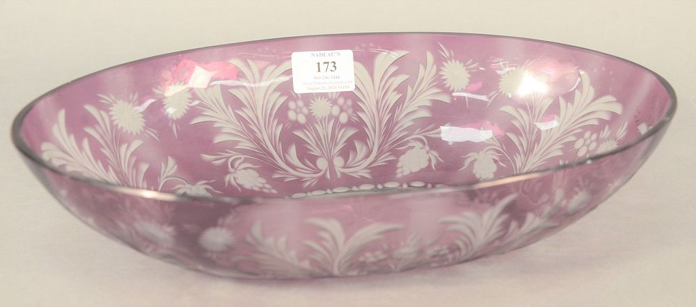 Appraisal: Steuben etched glass center bowl amethyst with clear etched glass