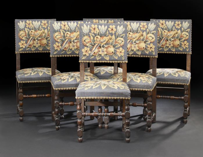 Appraisal: Suite of Six English Oak Sidechairs late th century in