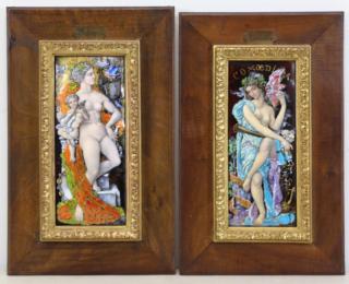 Appraisal: DE COURCY Alexandre Pair of Enamel Plaques Musica high x