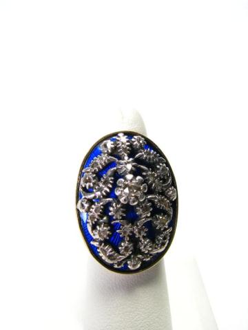 Appraisal: Lady's Antique Gold Ring with Blue Enamel and overlay with