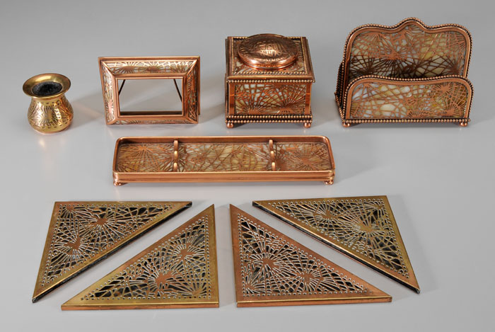 Appraisal: Tiffany Pine Needle Desk Set American th century copper with