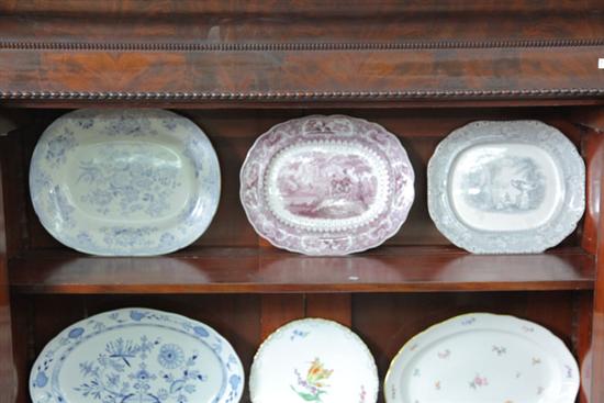 Appraisal: THREE STAFFORDSHIRE PLATTERS Gray and white impressed ''JB'' and ''