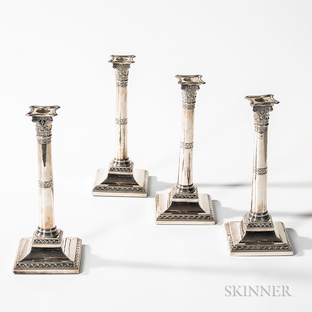 Appraisal: Four George III Sterling Silver Candlesticks Four George III Sterling