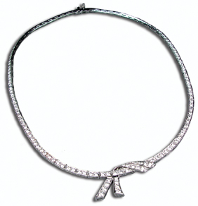 Appraisal: PLATINUM AND DIAMOND BOW NECKLACE CIRCA Of flexible design with