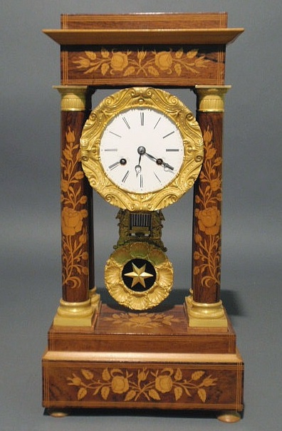 Appraisal: French Empire marquetry inlaid rosewood mantel clock signed J F