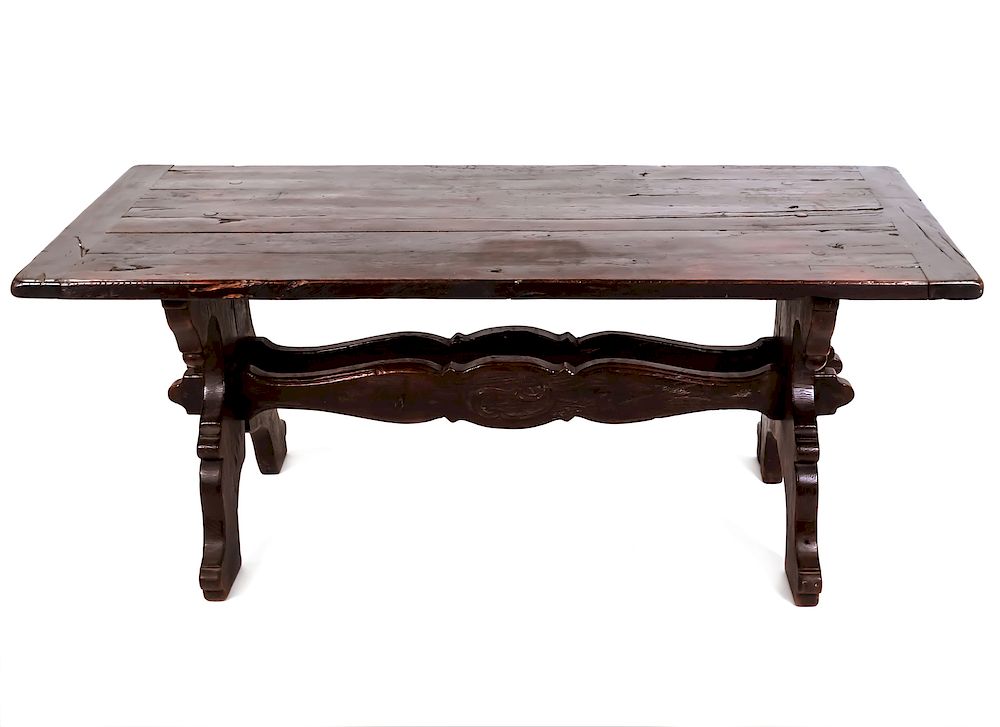 Appraisal: A Jacobean Style Stained Oak Trestle Table LATE TH EARLY