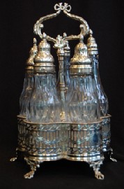 Appraisal: VICTORIAN SILVER PLATE FIVE BOTTLE CRUET