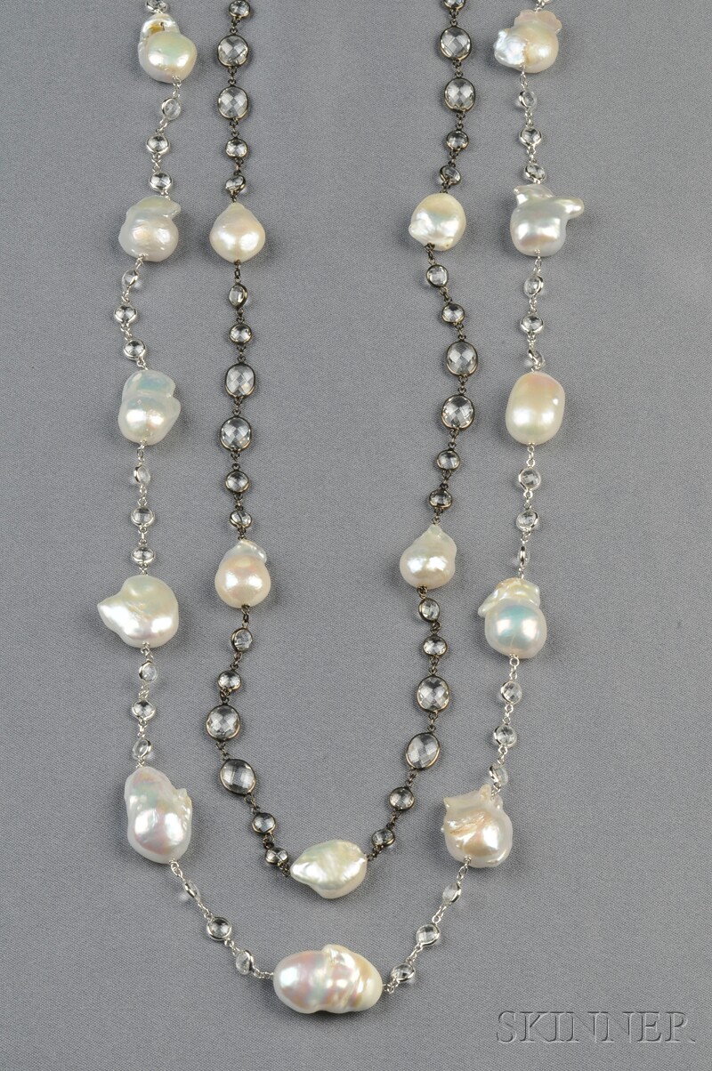 Appraisal: Two Baroque Freshwater Pearl and White Topaz Necklaces composed of