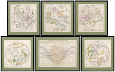 Appraisal: Six Huntington celestial maps five with hand colored constellations southern