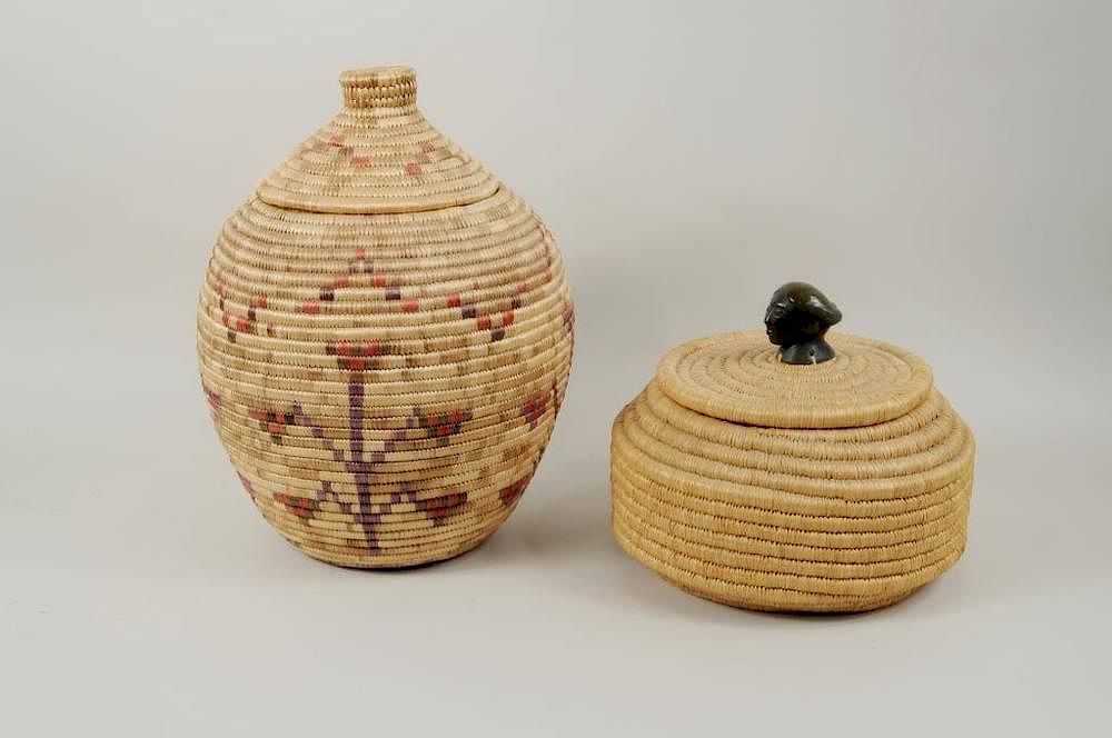 Appraisal: Two Inuit Grass Baskets Two Inuit grass baskets smaller with