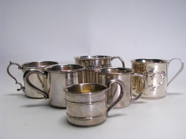 Appraisal: Six sterling drinking cups all handled largest is embossed Reed