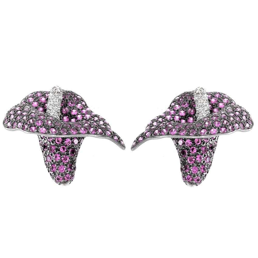 Appraisal: Pink Sapphire Diamond and K Gold Pin Carat Pave Set