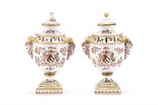 Appraisal: Pair of Armorial Porcelain Potpourri Covered Jars Continental likely French