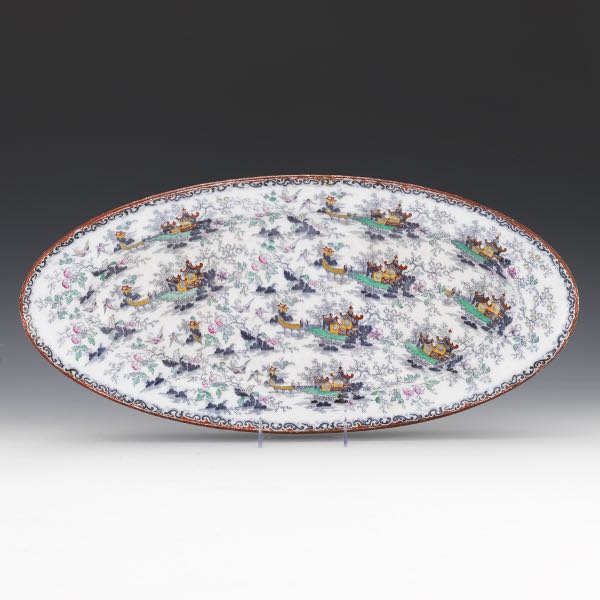 Appraisal: CHINOISERIE OVOID PORCELAIN PLATTER x Oval ironstone platter blue underglaze