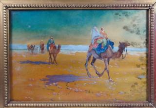 Appraisal: M Boris Orientalist Landscape Oil WC Painting EUROPE EARLY TH