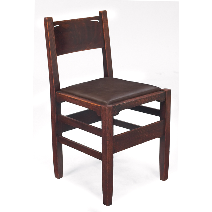 Appraisal: Gustav Stickley Chalet chair wide slat at back with pierced