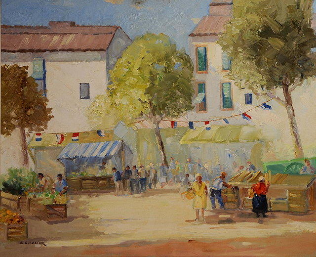 Appraisal: Gordon Clifford Barlow British - French village market signed oils