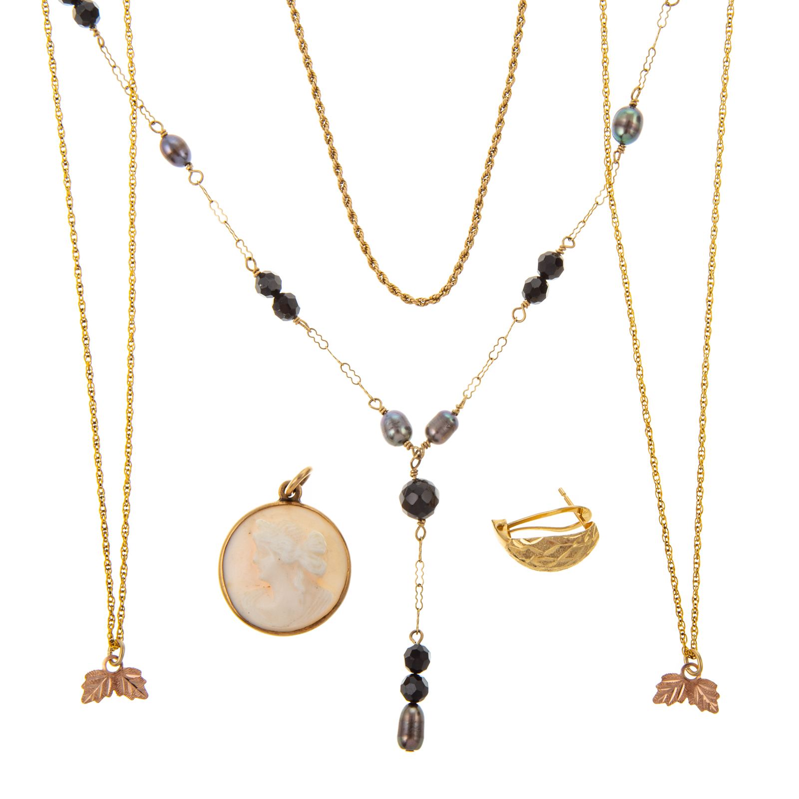 Appraisal: A COLLECTION OF GOLD GOLD-FILLED JEWELRY K yellow gold pearl