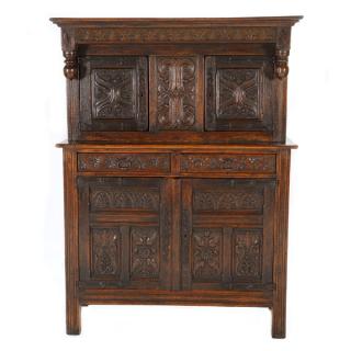 Appraisal: Gothic Revival Oak Court Cupboard Gothic Revival Oak Court Cupboard