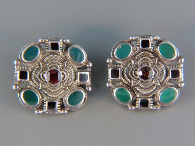 Appraisal: Gemstone Sterling Earrings with garnet black onyx and chrysoprase clips