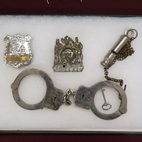 Appraisal: Retired Policeman Items badges whistle handcuffs