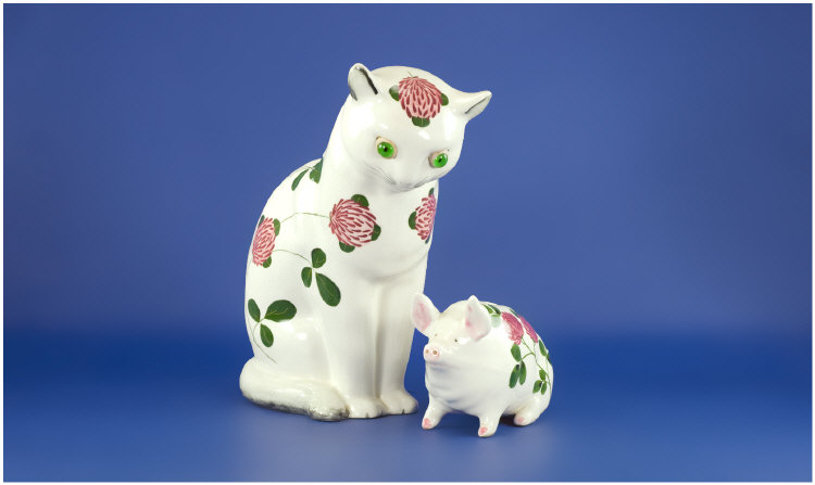 Appraisal: Large Plichta Pottery Cat Painted With Thistles Glass Eyes Height