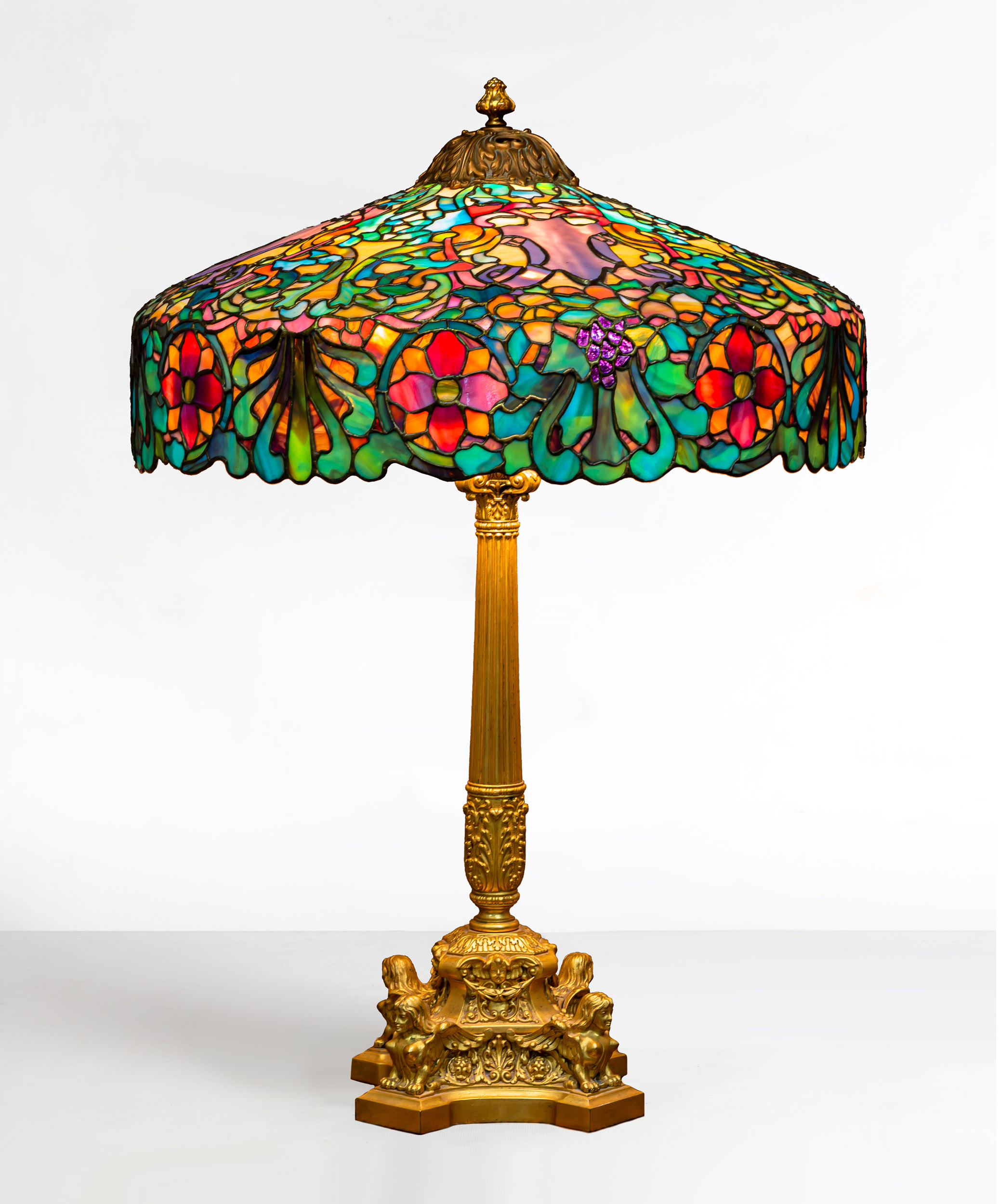 Appraisal: FINE RARE DUFFNER KIMBERLY ITALIAN RENAISSANCE TABLE LAMP circa leaded