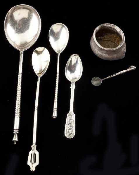 Appraisal: Russian Silver Grouping pieces including a tromp l'oeil ''sack'' salt