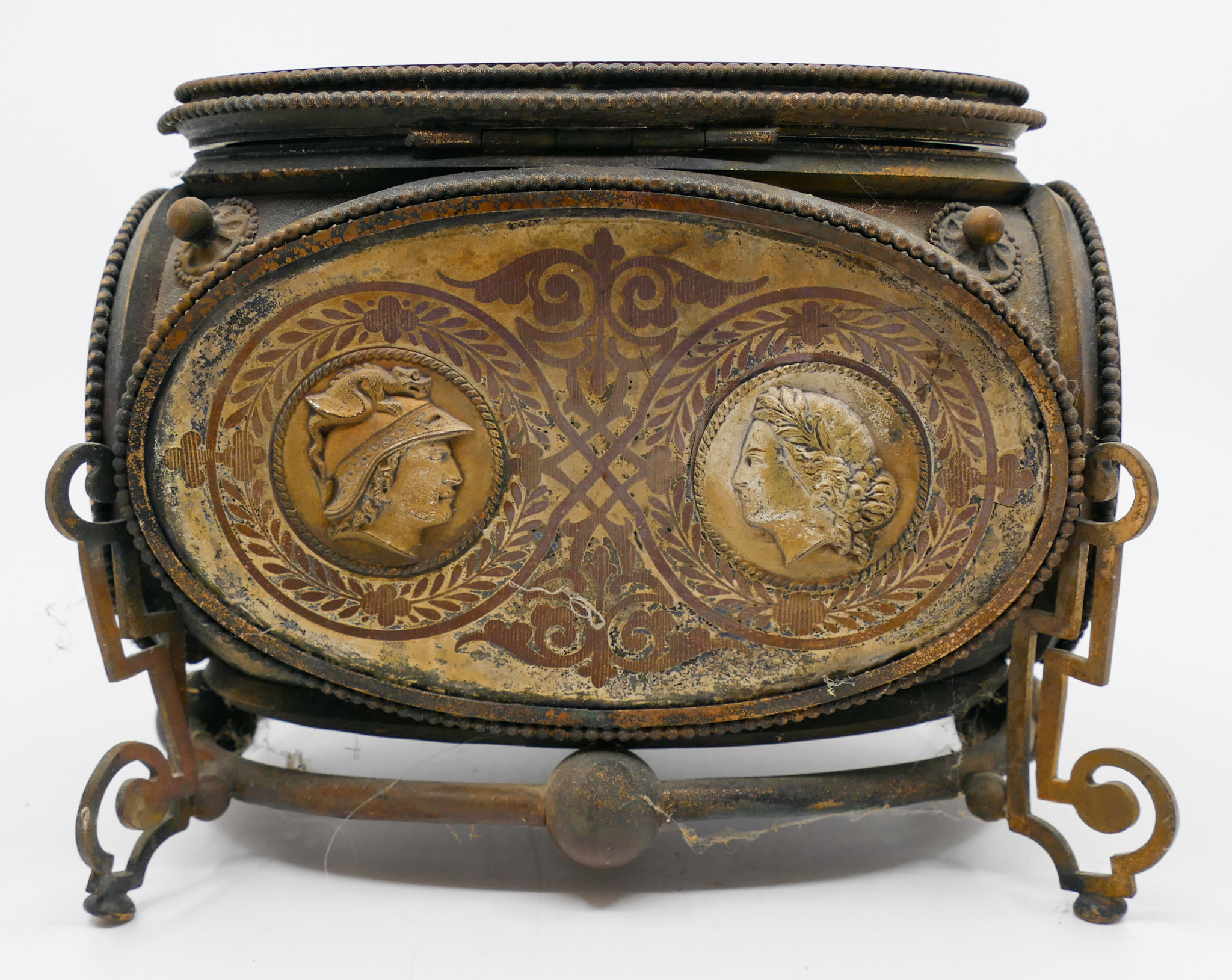 Appraisal: Victorian Metal Medallion Jewelry Casket '' - Missing bottom plate