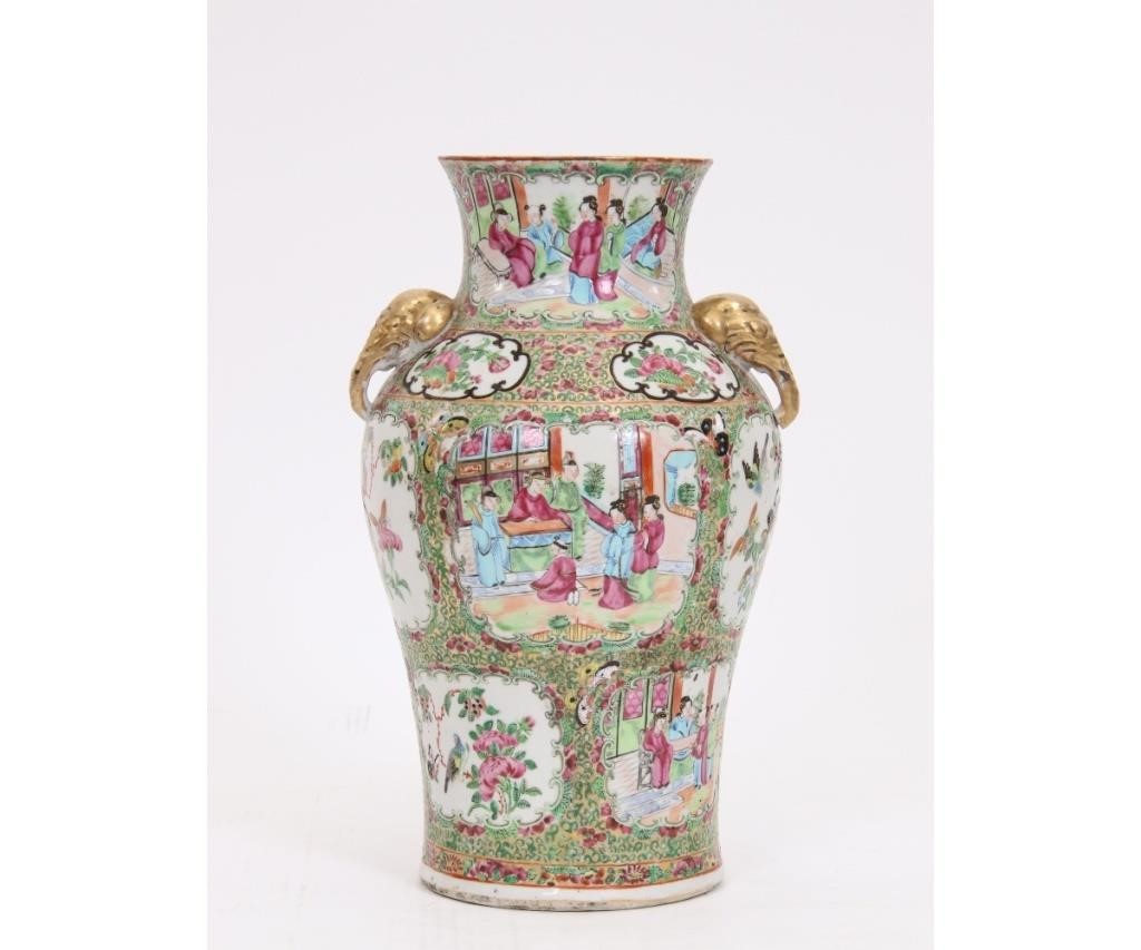 Appraisal: Rose Medallion vase with gilt decorated elephant handles h x