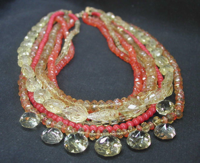 Appraisal: Interesting Seven-Strand Carved and Faceted Gemstone Necklace composed of strands