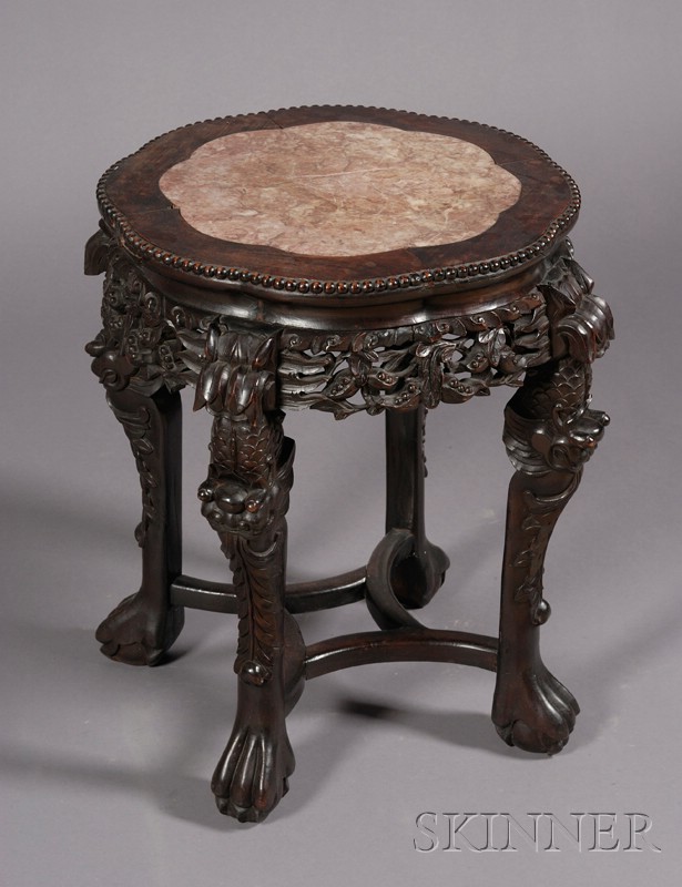 Appraisal: Round Tabouret China th century rosewood carved and pierced with