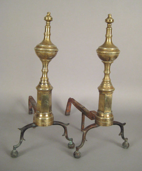 Appraisal: Pair of New York Federal brass andirons ca attributed to