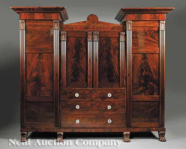 Appraisal: A Fine American Classical Carved Mahogany Linen Press Wardrobe early