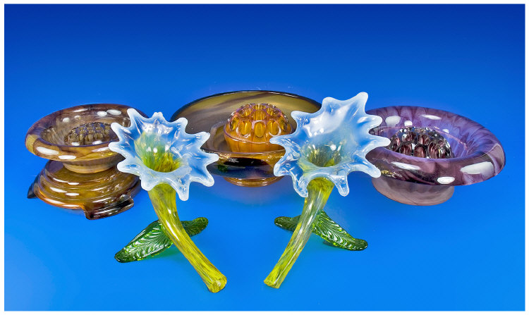 Appraisal: Collection of Davidson Cloud Glass pieces Three Posy Bowls and